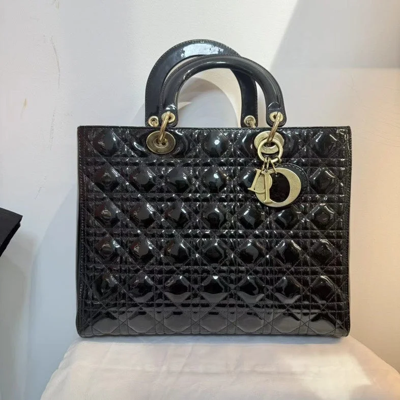 Discover Dior’s Iconic Handbags CollectionDior Lady Black Patent Leather Tote Bag Medium