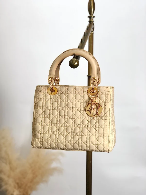 The Quintessential Dior Bag for Fashion LoversChristian Dior Lady Dior Cannage Handbag Beige Vintage svgryv