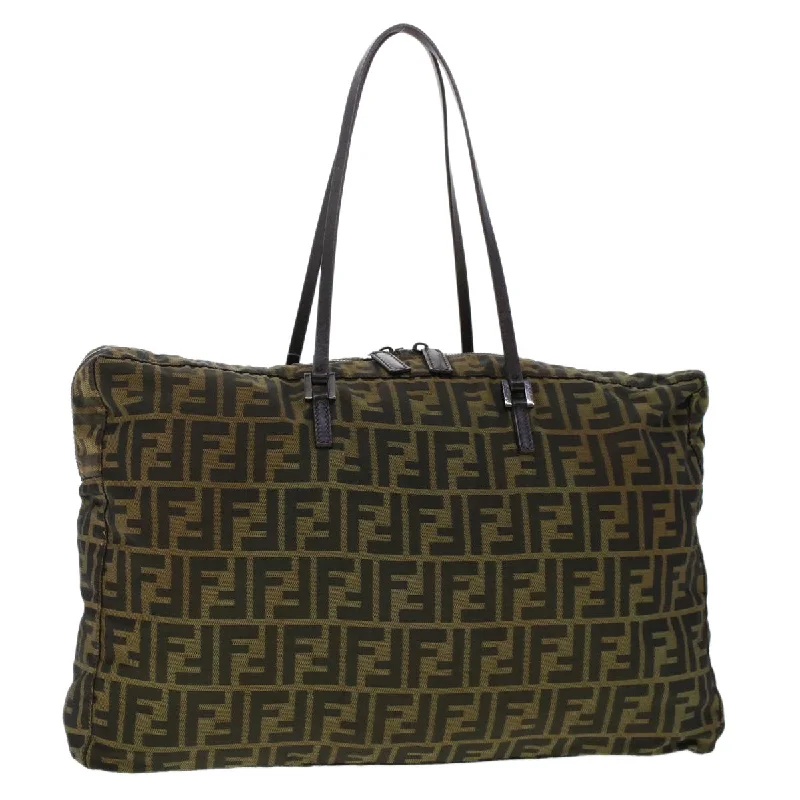 Fendi Chevron Quilted Bag -FENDI Zucca Canvas Tote Bag Nylon Brown Black  bs6631