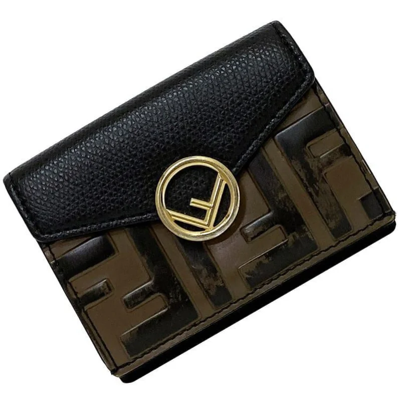 Fendi Magnetic Closure Bag -Fendi Tri-fold Wallet Black Brown F Is 8M0395 ec-20445 Compact Zucca Leather FENDI FF Women Men