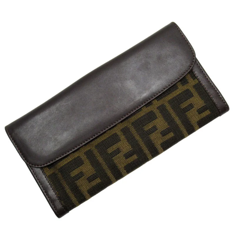 Fendi Beaded Bag -FENDI Bi-fold Long Wallet Zucca Canvas Leather Brown Men's Women's t19192a