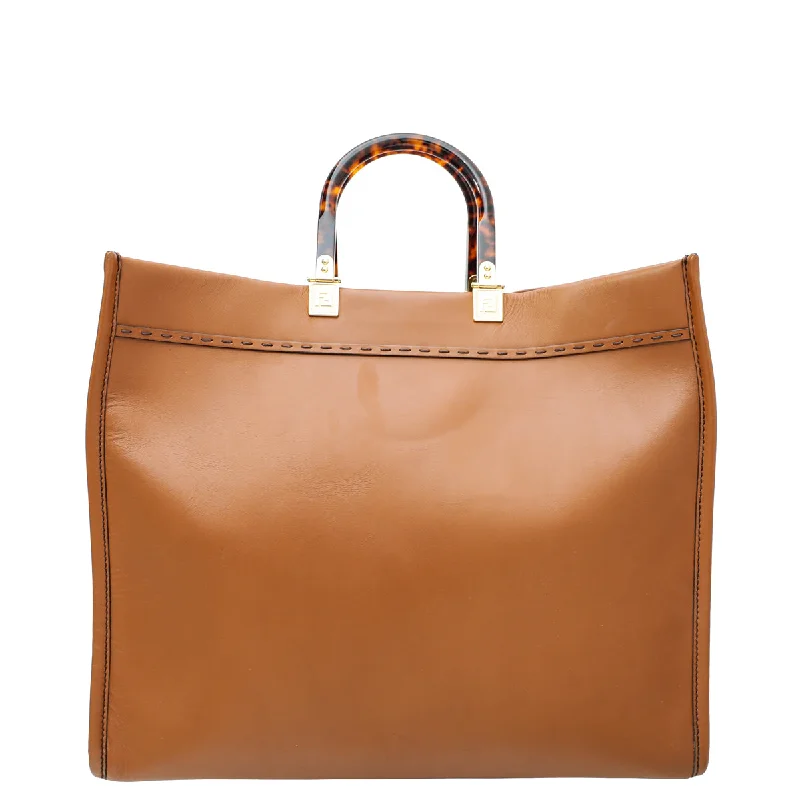 Fendi Street Style Must-Have -Fendi Brown Sunshine Shopper Tote "Fendi Roma" Motif Large Bag