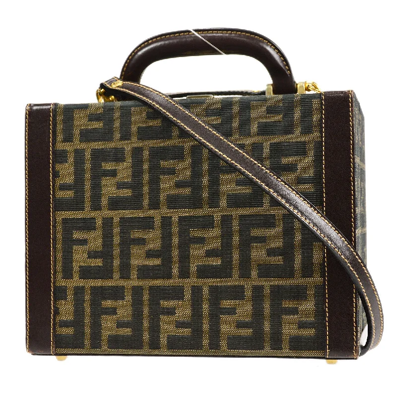 Fendi Chevron Quilted Bag -Fendi Zucca 2way Vanity Handbag Brown