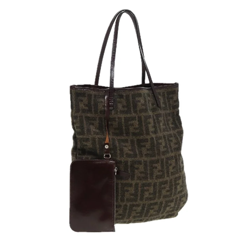 Fendi Ultimate Travel Companion -FENDI Zucca Canvas Tote Bag Wool Brown Black Silver  yk14162