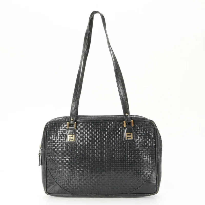 Fendi Logo Hardware Bag -Fendi Leather Shoulder Handbag Black Women's