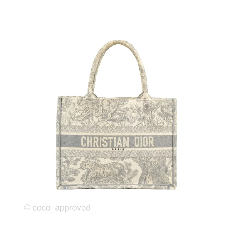 Essential Dior Bags for the Fashion-ConsciousChristian Dior Medium (Old Small) Embroidered Toile De Jouy Light Grey Canvas Book Tote