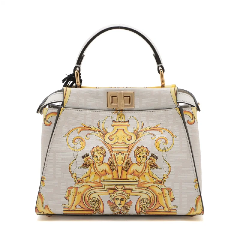 Fendi Diamond Quilted Bag -Fendi x Versace Mini Peak Cube Leather 2WAY Handbag Beige 8BN244