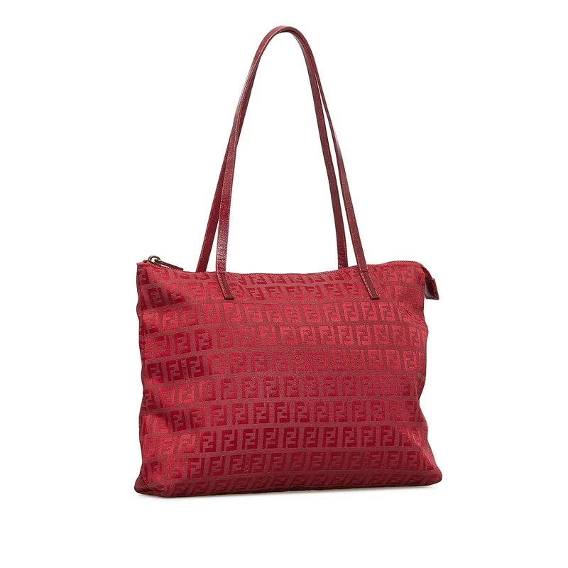 Fendi Magnetic Closure Bag -FENDI Zucca Tote Handbag 8BH022 Red Canvas Leather Ladies