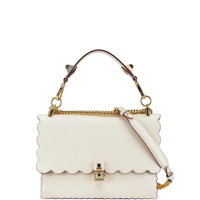 Fendi Iconic Luxury Staple -FENDI Canai Chain Handbag Shoulder Bag 8BT283 Beige Leather Women's