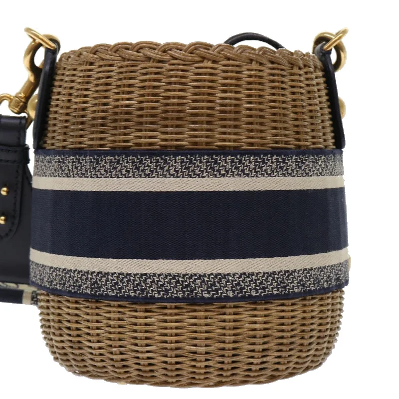 Experience Classic Elegance with Dior BagsCHRISTIAN DIOR Christian Basket Bag Trotter Canvas Shoulder Bag Rattan Blue Auth 51270a