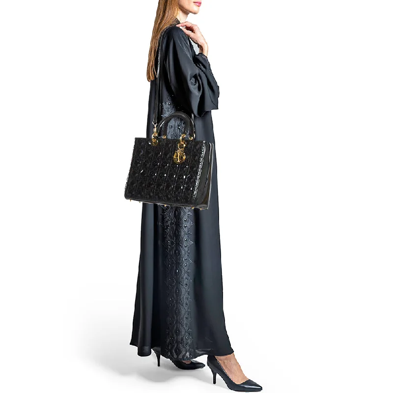 Unveil the Elegance of Dior HandbagsDIOR Black Cannage Patent Leather Large Lady  Tote