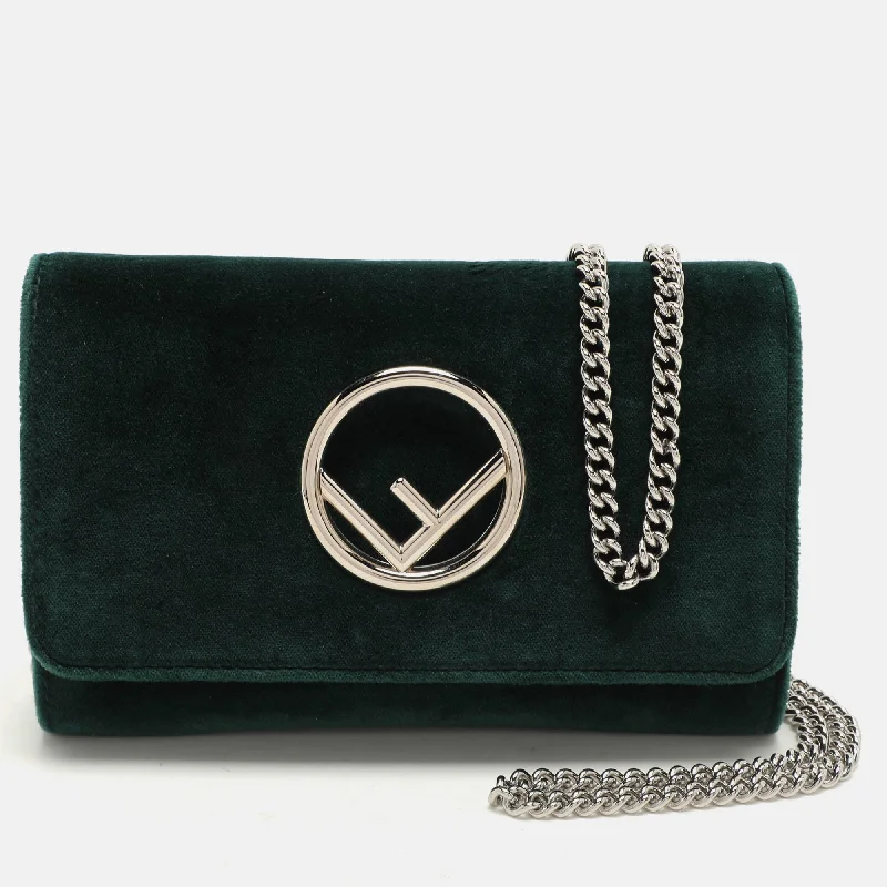 Fendi Oversized Clutch -Fendi Green Velvet F Is Fendi Wallet On Chain