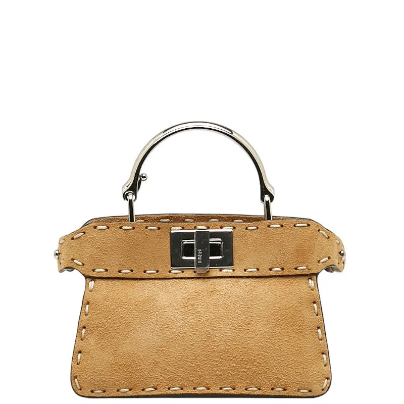 Fendi Gold-Plated Bag -Fendi Peacebu Micro ICEU Mini Handbag Shoulder Bag 2WAY 7AS106 Brown Suede Peacebu  Fendi