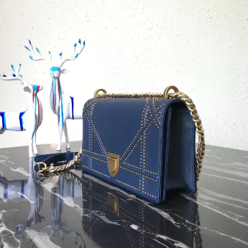 Make Every Day Special with a Dior BagChristian Diorama Bag In Blue Studded Lambskin