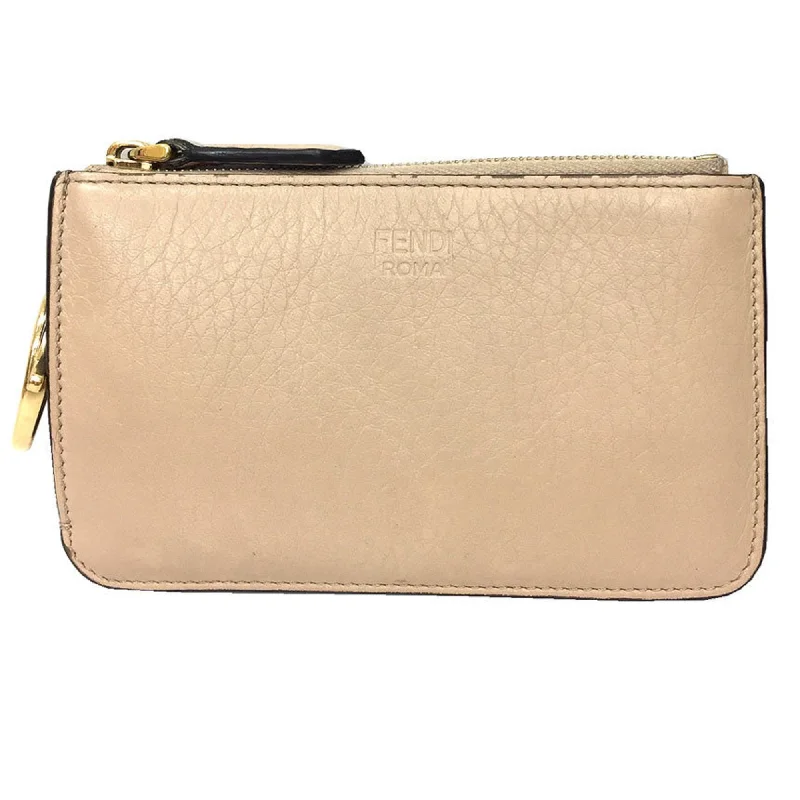 Fendi Luxe Essential -FENDI Fragment Case Coin Card Key 8AP161 Leather Beige Small Wallet aq10262