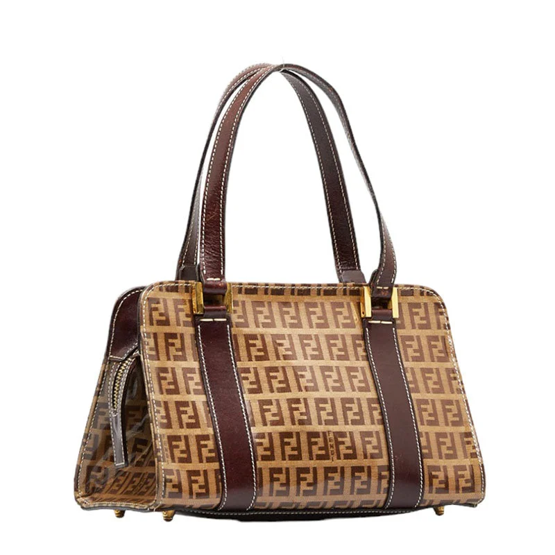 Fendi Iconic Luxury Staple -FENDI Zucca Handbag Beige Brown PVC Leather Ladies