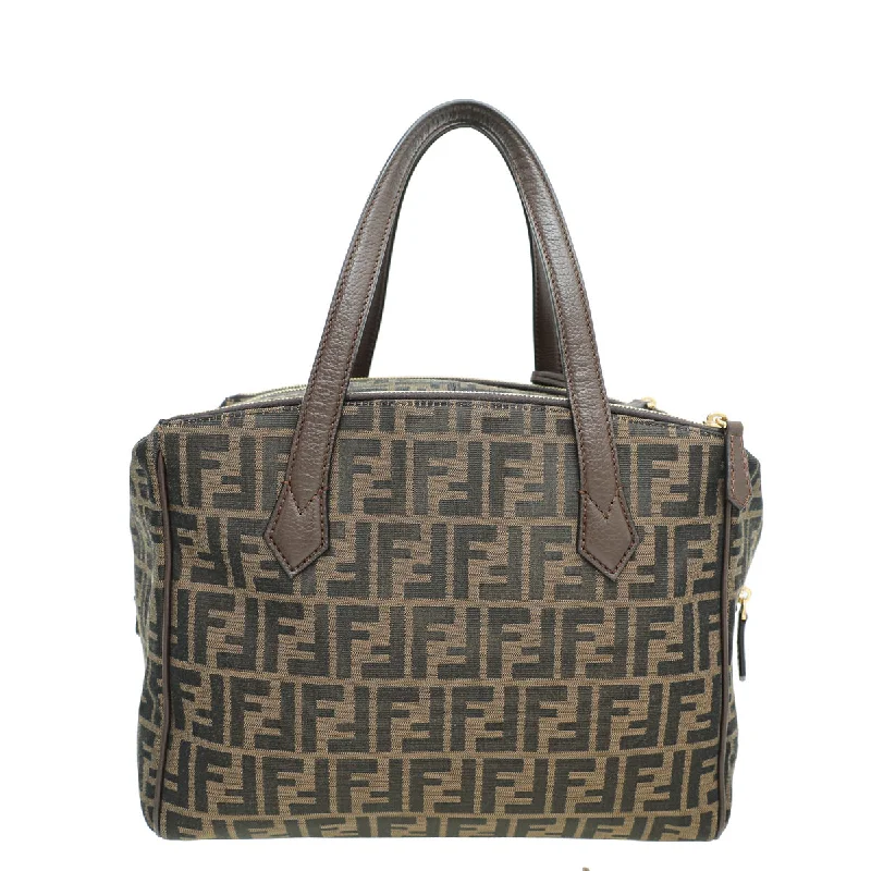 Fendi Metallic Finish Bag -Fendi Tobacco Zucca Double Zip Tote Bag