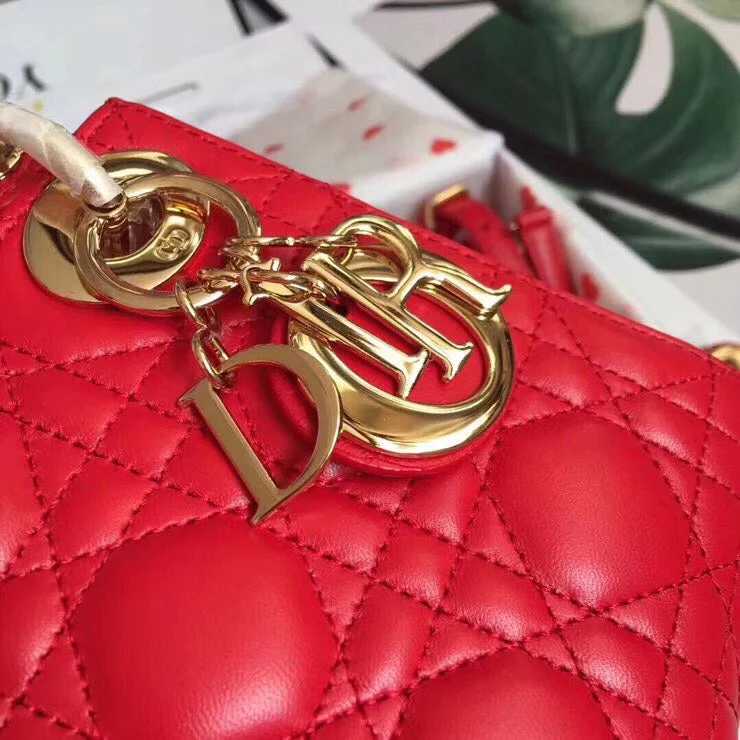 Designer Bags that Make a Statement: DiorDior Lady Dior Mini Chain Bag In Red Lambskin