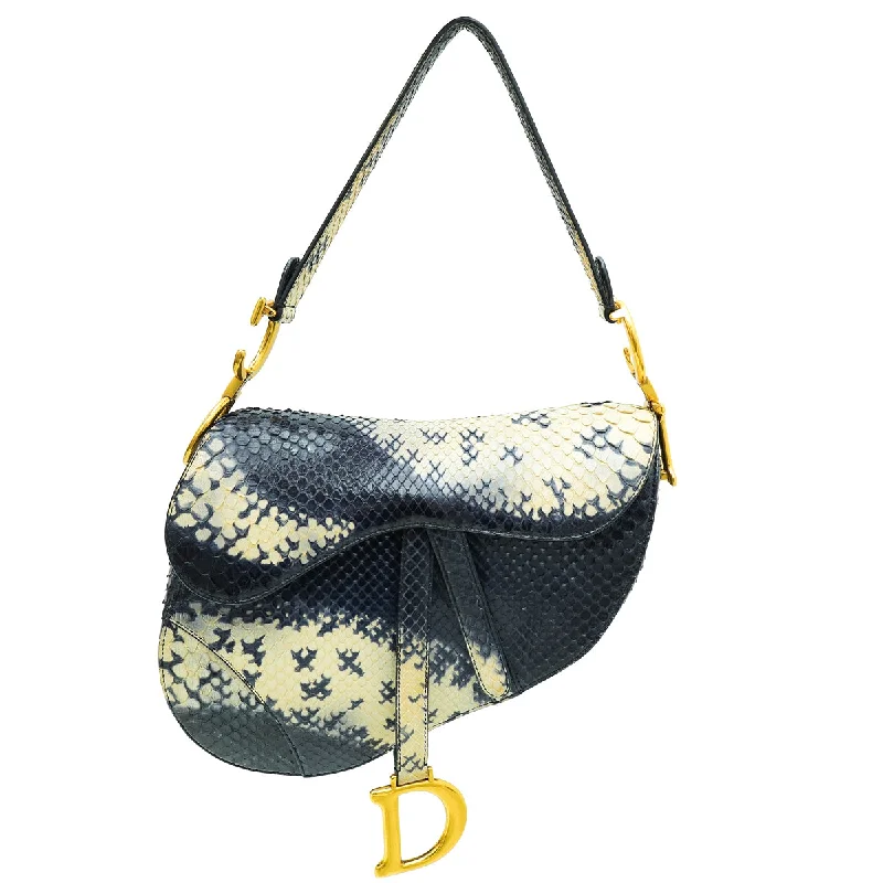 Luxury and Elegance Combined: Dior BagsChristian Dior Navy Blue Python Saddle Medium Bag