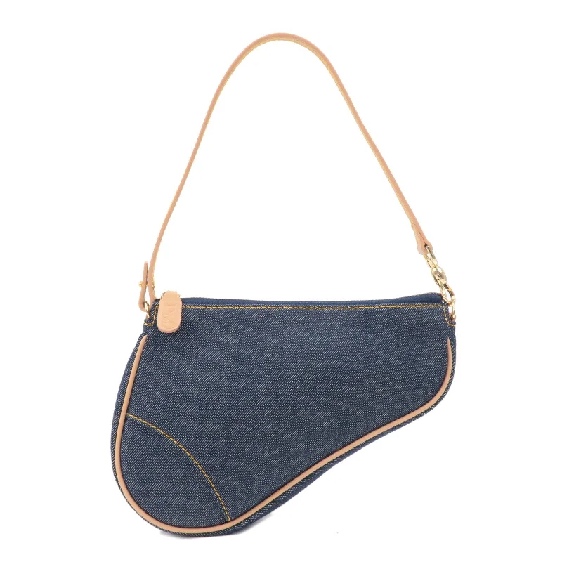 Fashion Forward with Dior’s Latest HandbagsChristian Dior Saddle Bag Denim Leather Shoulder Bag Pouch Navy