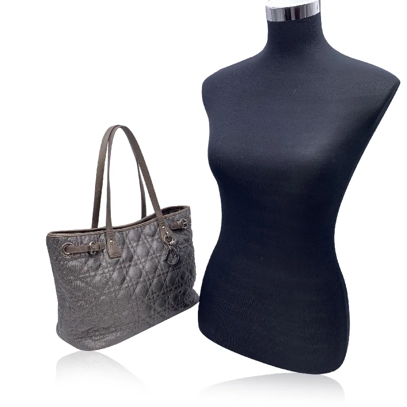 The Dior Bag Every Woman DeservesCHRISTIAN DIOR Metallic Grey Cannage Canvas Panarea Tote Bag