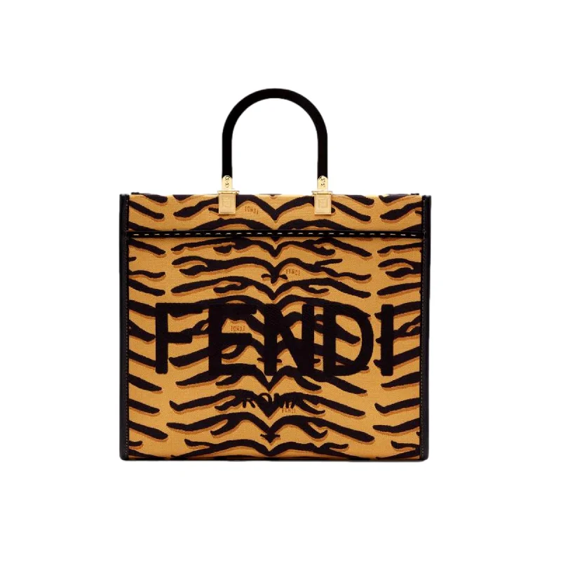 Fendi Designer Investment Piece -Fendi Sunshine Tiger Jacquard Canvas Black and Yellow Tote 8BH386