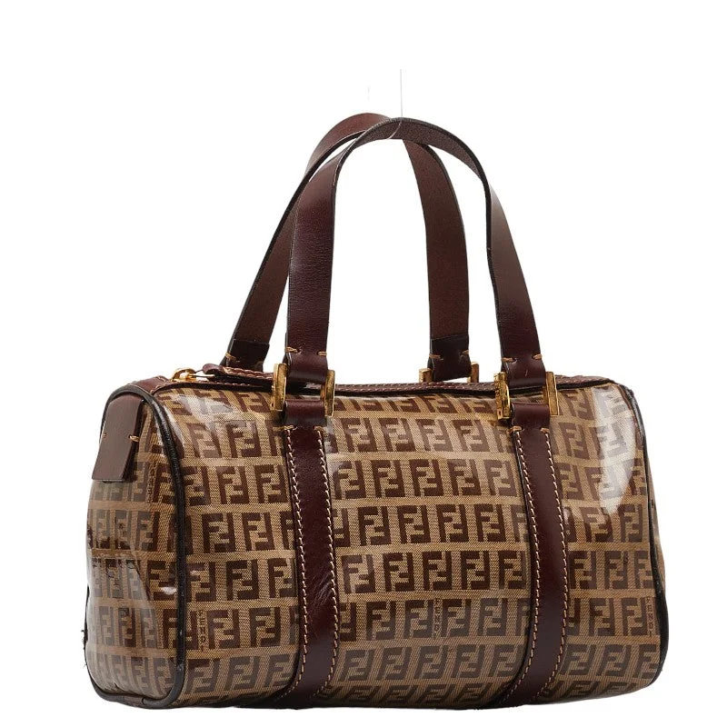 Fendi Timeless Parisian Style -Fendi Zubo Handbag Mini Boston Bag Beige Brown Vinyl Leather  Fendi