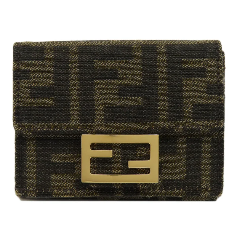 Fendi Glossy Leather Bag -FENDI Zucca pattern bi-fold wallet canvas women's