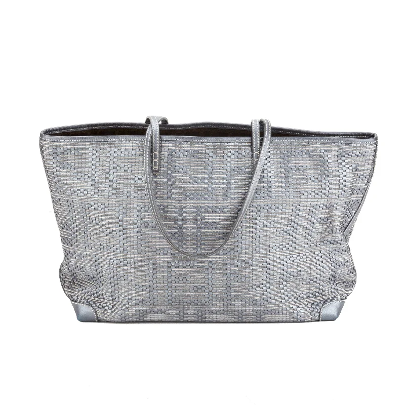 Fendi Zip Closure Bag -Fendi Silver Zucca Tote (Indistinguishable)