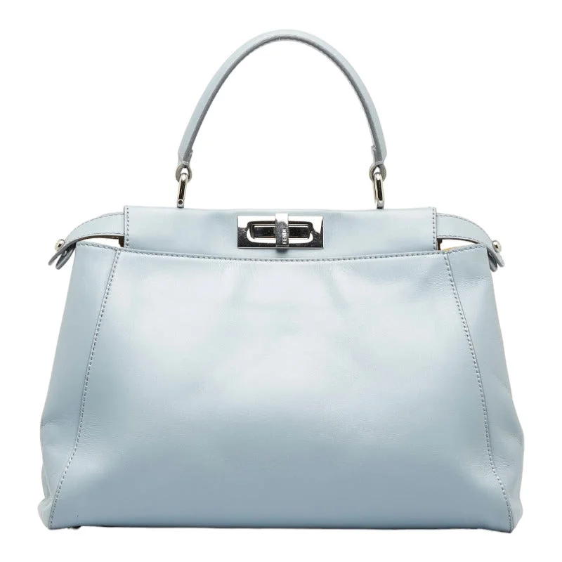 Fendi Buckle Detail Bag -FENDI Peekaboo Top Handle Handbag Light Blue Leather Ladies