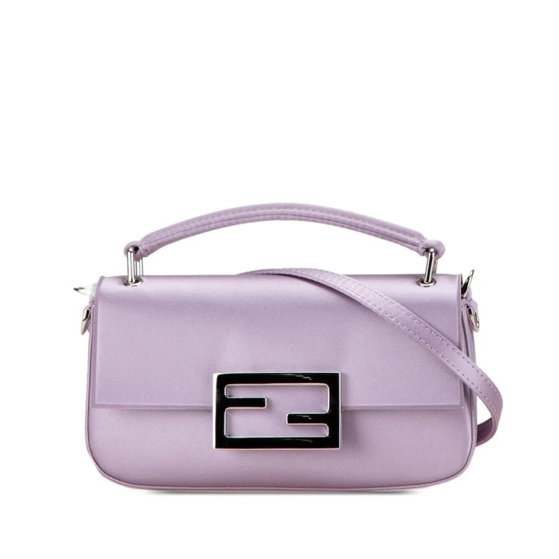 Fendi Timeless Parisian Style -FENDI Bucket Phone Pouch Handbag Shoulder Bag 7AS142 Purple Silk Leather Women's