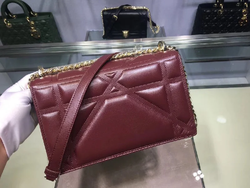 Crafted to Perfection: Dior BagsChristian Dior Bordeaux Christian Diorama Lambskin Bag With Large Cannage Motif