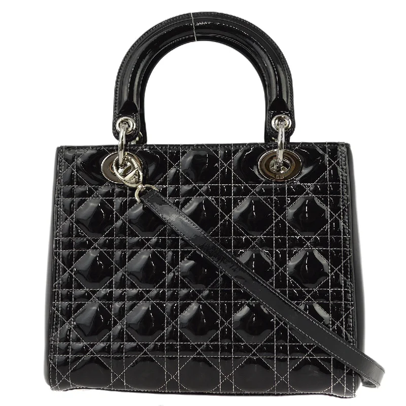 Grace and Elegance: Dior HandbagsChristian Dior Black Patent Lady Dior Cannage 2way Shoulder Handbag