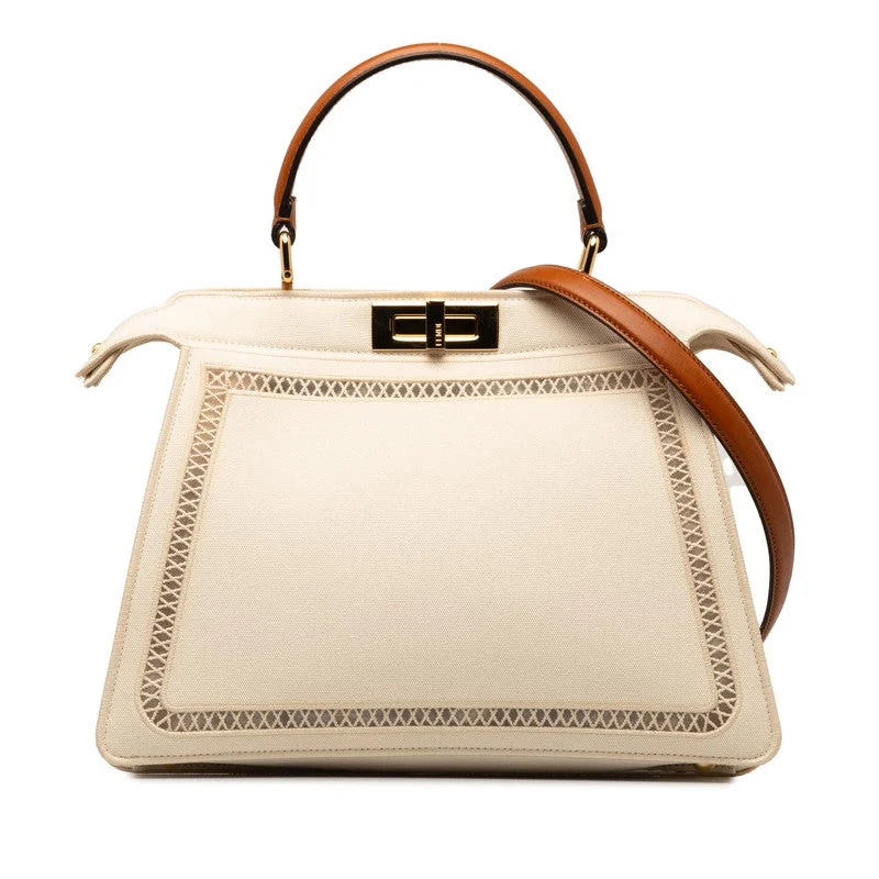 Fendi Logo Hardware Bag -Fendi Peekaboo Ixi Yu Medium Handbag Shoulder Bag 2WAY 8BN321 White Canvas  Fendi