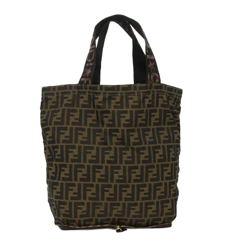 Fendi Push Lock Bag -FENDI Zucca Canvas Tote Bag Nylon Brown Black  rd5464