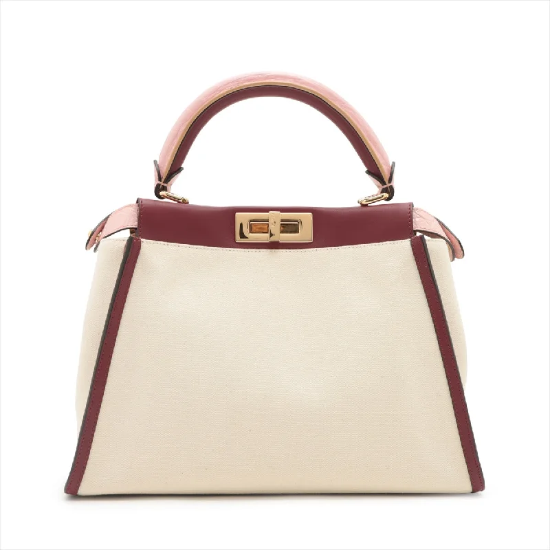 Fendi Ultimate Travel Companion -Fendi Peekaboo Regular Canvas  Leather 2WAY Handbag Beige 8BN290