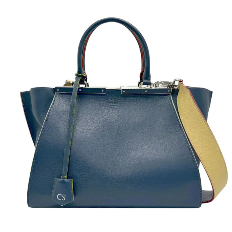 Fendi Vintage Collector’s Item -FENDI Handbag Shoulder Bag Trois Jours Leather Cobalt Blue Women's z3151