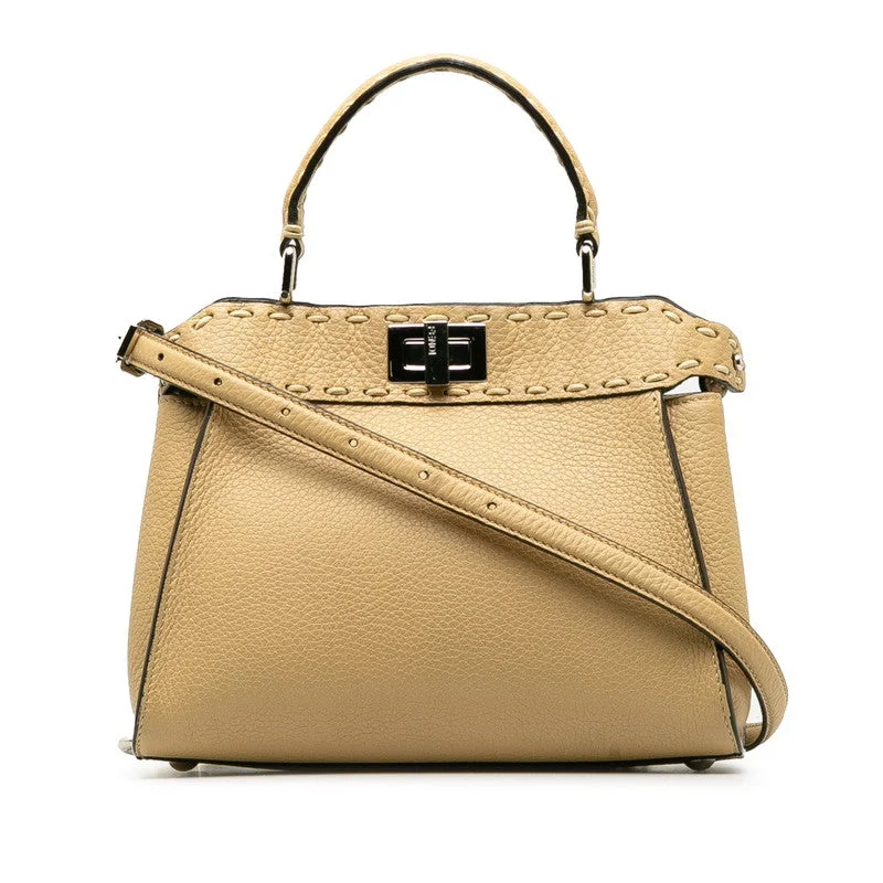 Fendi Ultimate Travel Companion -FENDI Selleria Peekaboo Mini Handbag in Leather Beige 8BN244