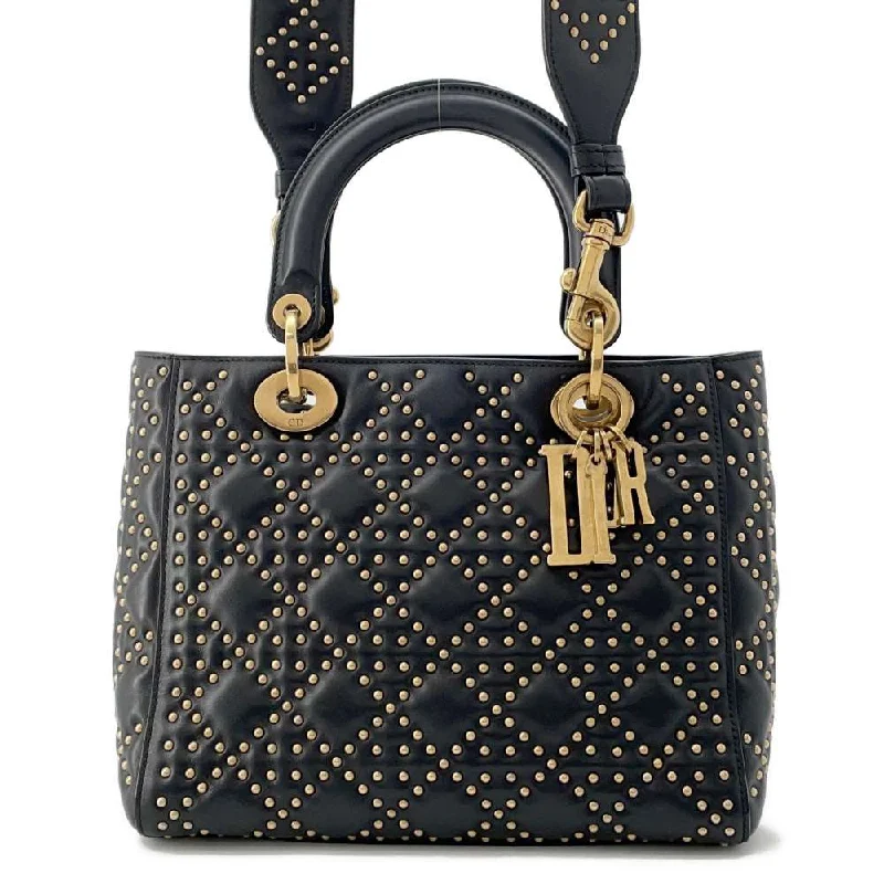 Dior’s Timeless Leather EleganceDior Lady Dior Studded 2WAY Handbag Black Leather