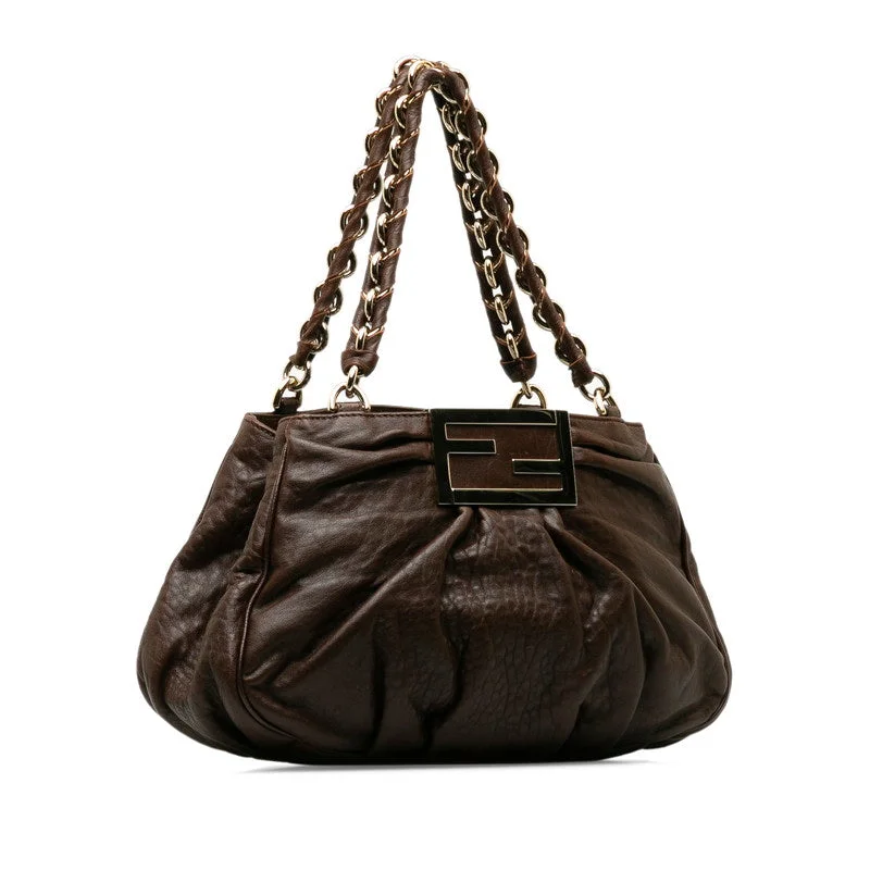 Fendi Woven Chain Bag -Fendi Zucca Mia Chain Handbag 8BR615 Brown Leather Women's