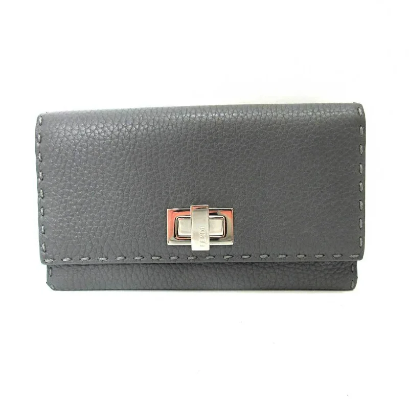 Fendi Crystal Embellished Bag -Fendi Wallet Selleria Peekaboo Long Bifold Gray Double Open Women's Leather 8M0308 FENDI