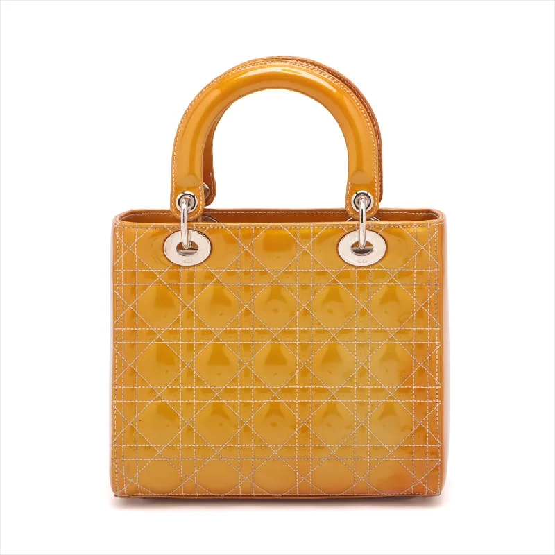 Explore the Essence of Luxury with DiorChristian Dior  Dior Lady Patent Leather 2WAY Handbag Yellow