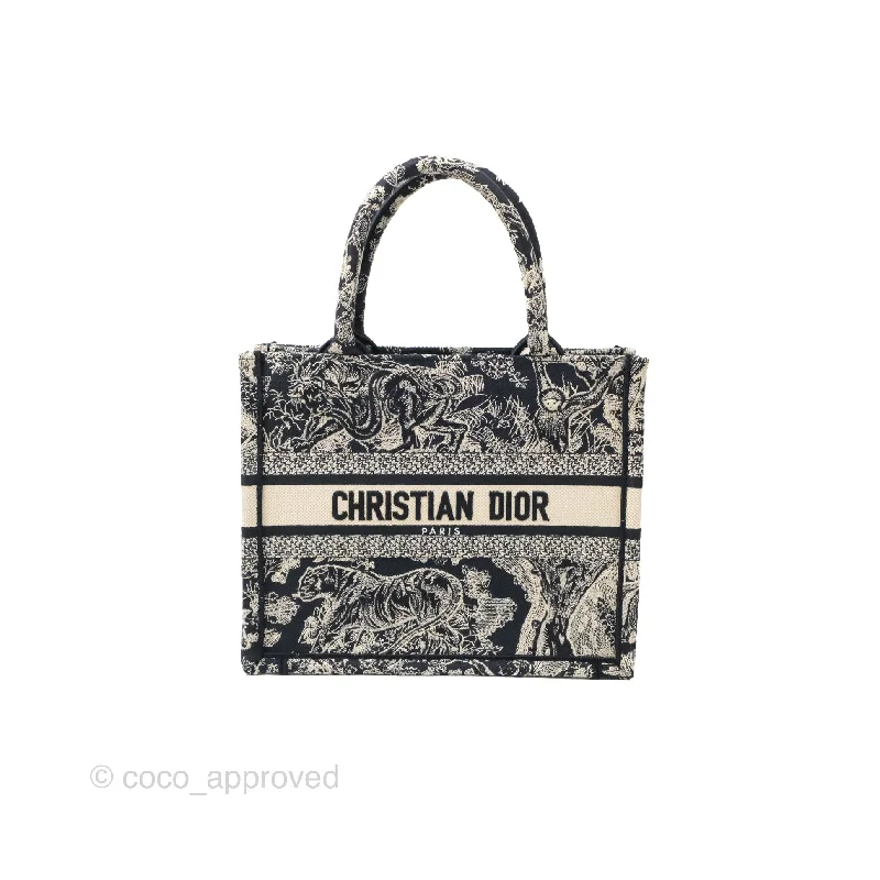 Elevate Your Fashion with Dior’s Iconic BagsChristian Dior New Small Embroidered Toile De Jouy Canvas Book Tote Navy