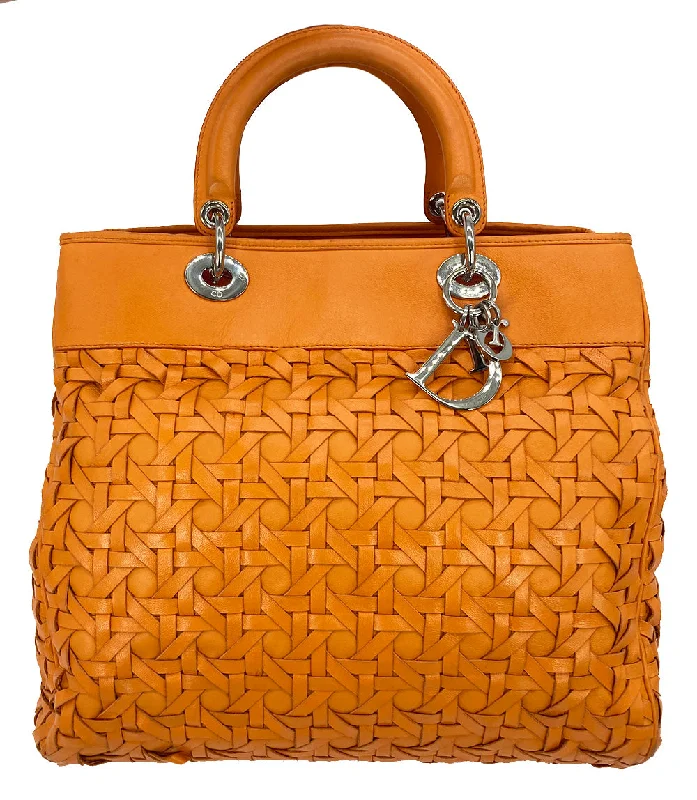 Classic Styles, Modern Elegance: Dior BagsChristian Dior Woven Leather Orange Lady Dior Avenue Tote