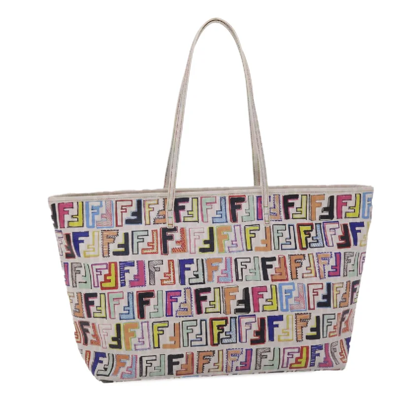 Fendi Glossy Leather Bag -FENDI Zucca Canvas Tote Bag PVC Leather White Multicolor  47109