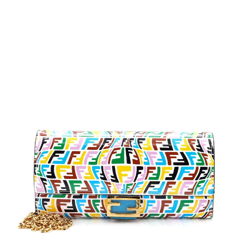 Fendi Timeless Parisian Style -x Sarah Coleman Baguette Continental Wallet on Chain Fish-Eye FF Embossed Leather