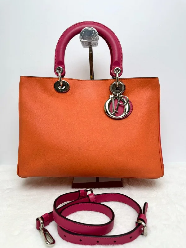 Bold, Beautiful, DiorDior Orange Pink Leather Tote Bag Crossbody Medium