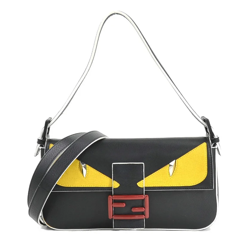 Fendi Diamond Quilted Bag -FENDI Handbag Shoulder Bag Monster Baguette Leather Black Yellow White Women's 8BR600-41K e59734k