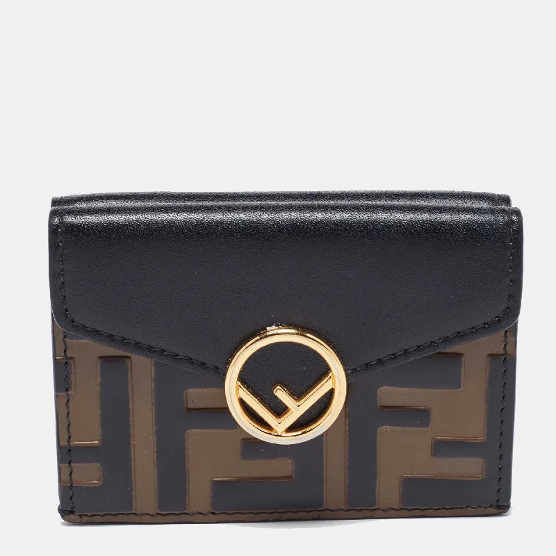 Fendi Italian Luxury Bag -Fendi Brown/black Zucca Leather F Is Fendi Trifold Wallet