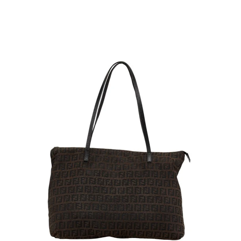 Fendi Diamond Quilted Bag -FENDI Zucchino Handbag Tote Bag 8BH023 Brown Canvas Leather Women's